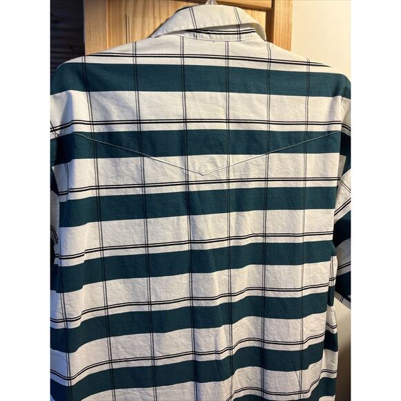 Roper Men’s XL White Green Striped Short Sleeve Pearl Snap Cotton Western Shirt - Picture 11 of 12